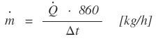 Vereinfachte Formel für die Berechnung des Massenstroms in [kg/h].