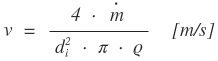 Formel für die Berechnung der Strömungsgeschwindigkeit mittels Massenstrom.