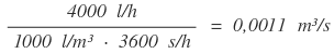 Umrechnung der Einheiten für den Volumenstrom.