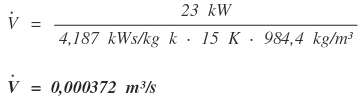 Berechnungsbeispiel für den Volumenstrom in m³/s.