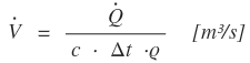 Formel für die Berechnung des Volumenstroms in [kg/s].