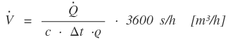 Formel für die Berechnung des Volumenstroms in [m³/h].