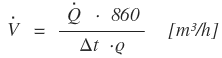 Vereinfachte Formel für die Berechnung des Volumenstroms in [m³/h].